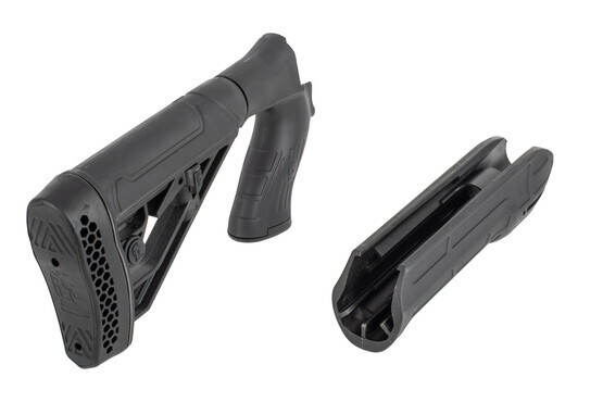 Black Adaptive Tactical M4 Stock and Forend for Mossberg 500 590 80 12g features an adjustable stock